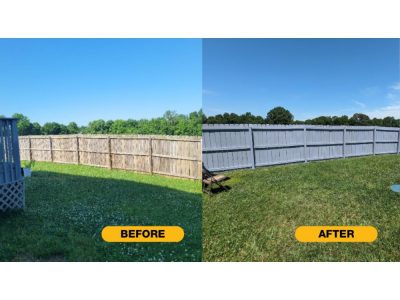 photo of fence and deck being repainted