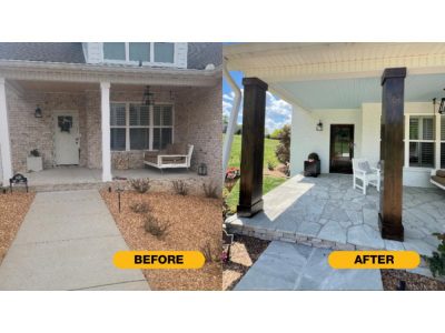 photo of front door and post being repainted