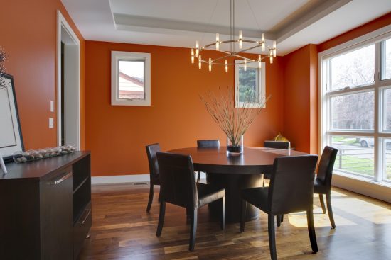 bright orange dining room