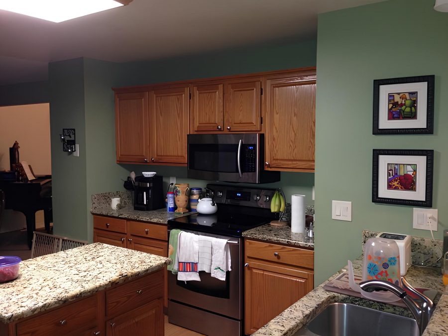 Green Interior Color Scheme for Kitchen and Restroom