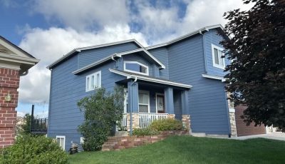 front of house with blue painted siding