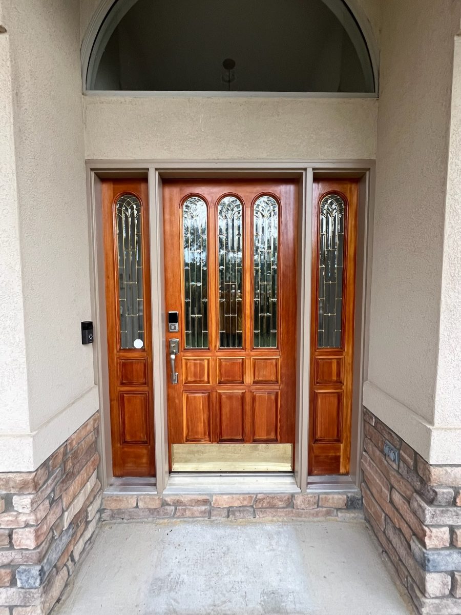 stained from door of home