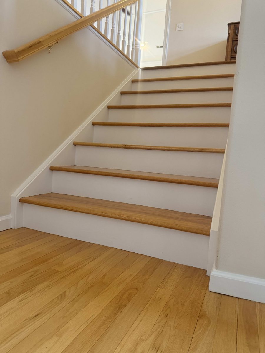 home interior staircase wtih white painted risers and trim