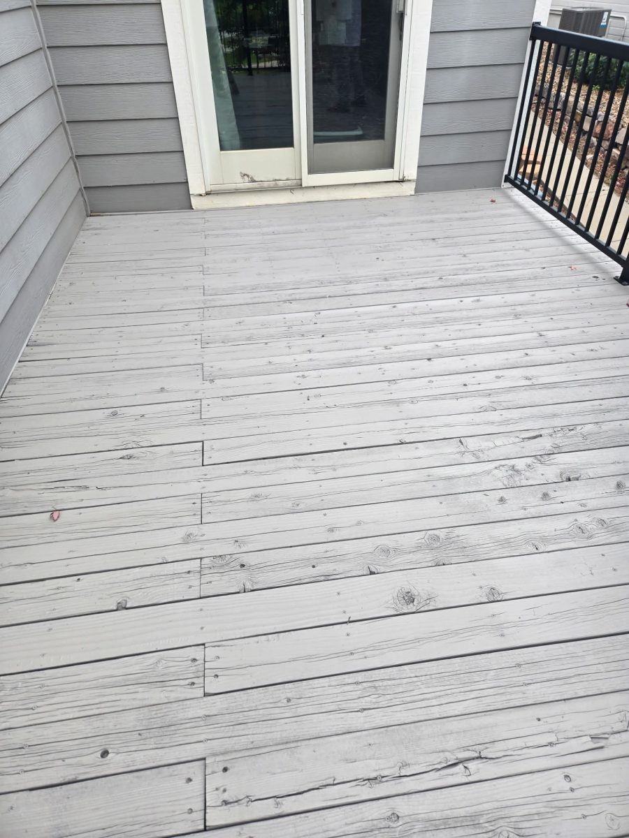 grey stained wooden deck with white railing Preview Image 1