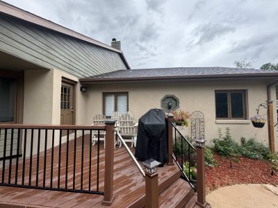 stucco exterior and deck