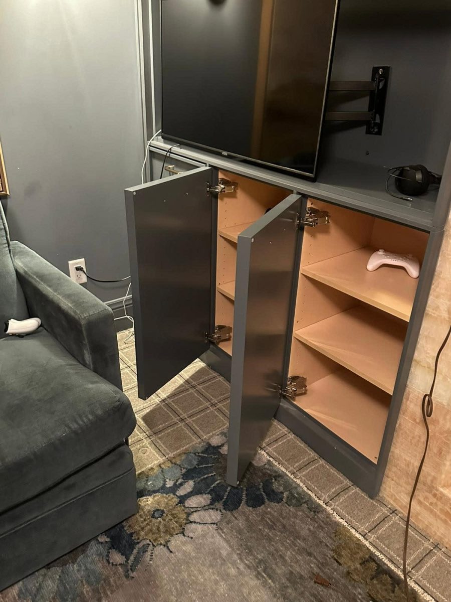 open cabinets in living room shelf unit Preview Image 2