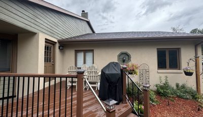 stucco exterior and deck