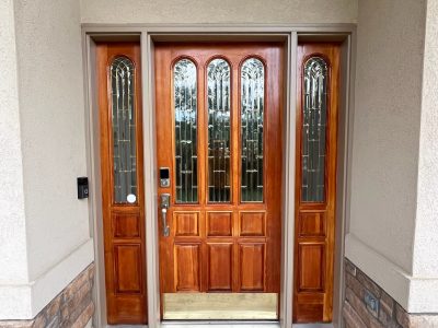 stained from door of home