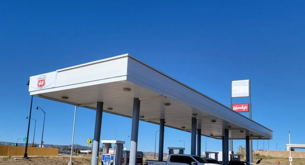 repainted fuel station exterior