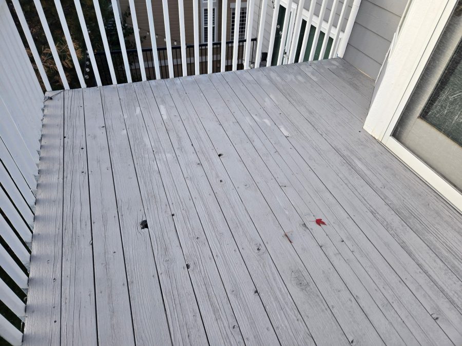 grey stained wooden deck with white railing Preview Image 3