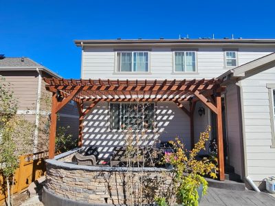 stained wooden pergola