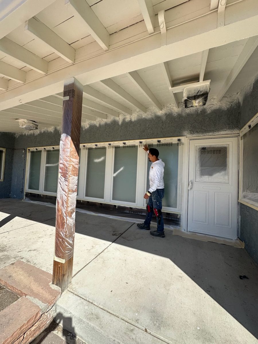paint prep on exterior of stucco home