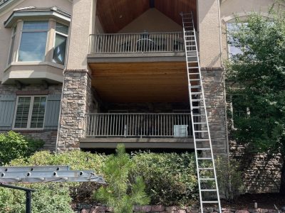 mountain style two story home with vaulted balcony ceiling