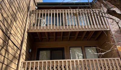 restained wooden balconies