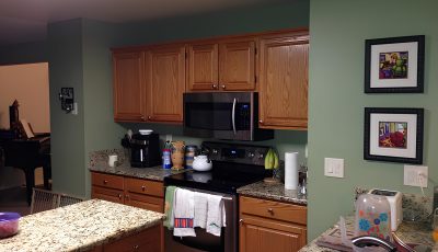 Green Interior Color Scheme for Kitchen and Restroom