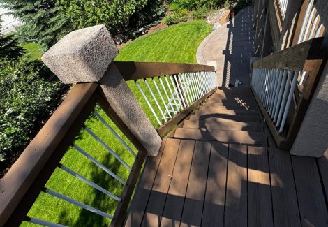 stained wooden deck steps