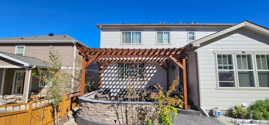 stained wooden pergola