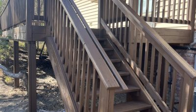stained wooden deck and steps