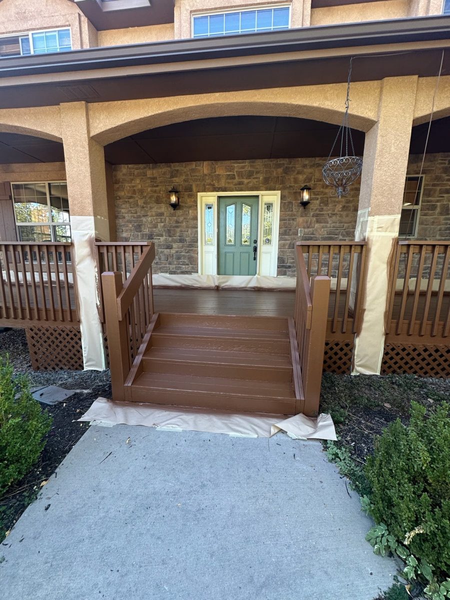 stained front porch