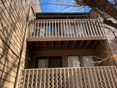 restained wooden balconies