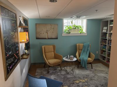 teal painted room interior