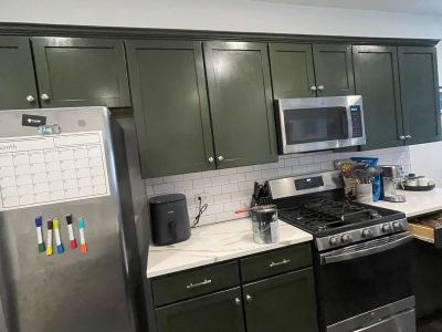green cabinets
