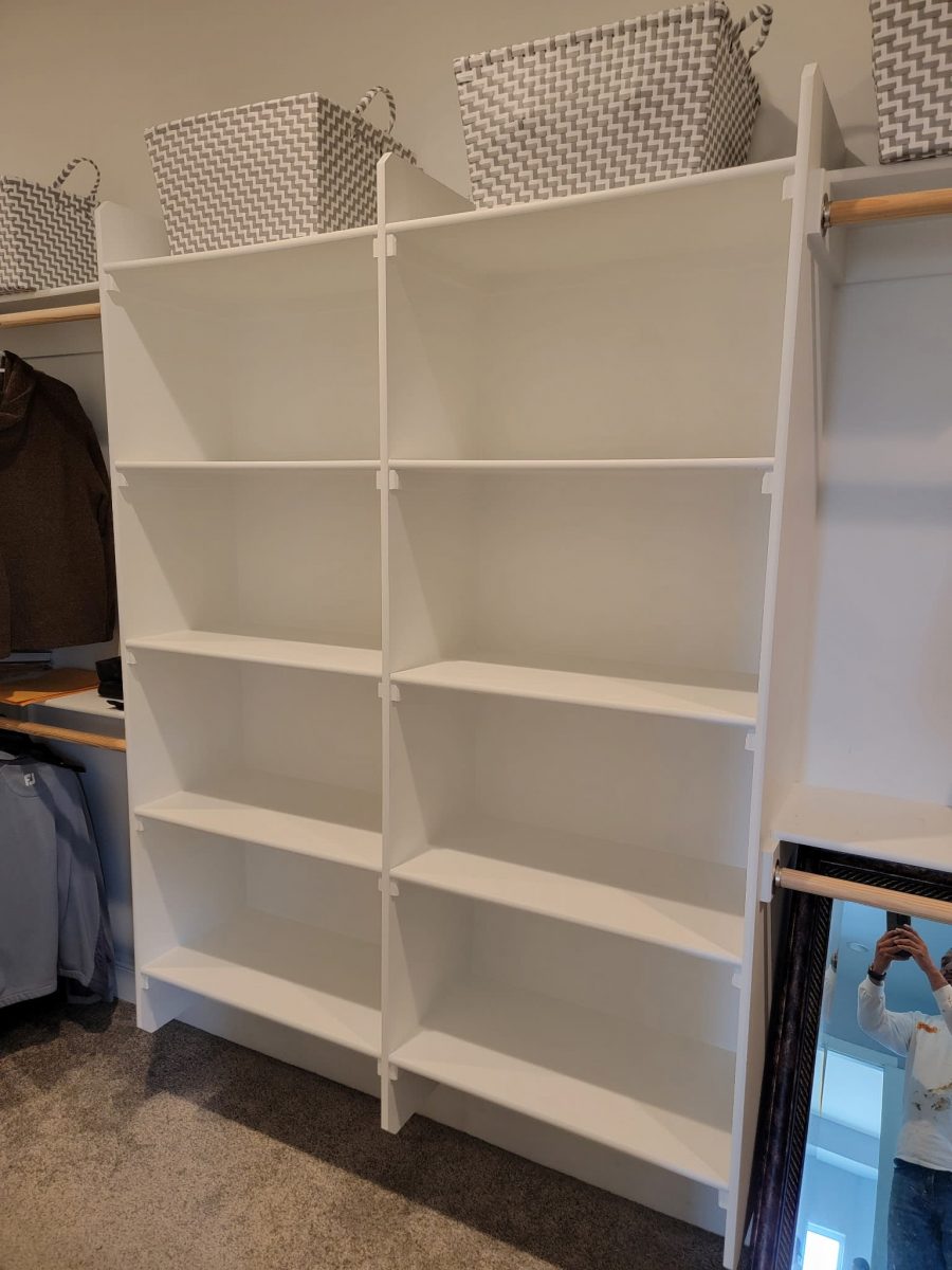 white painted closet shelves