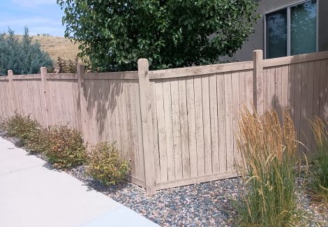 stained fence in neutral color surrounding property