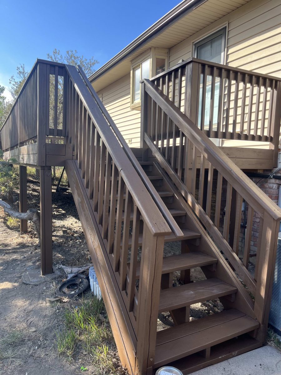 stained wooden deck and steps