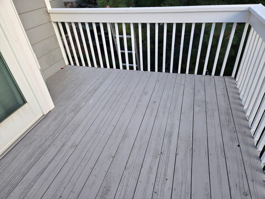 grey stained wooden deck with white railing Preview Image 2
