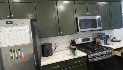 green cabinets