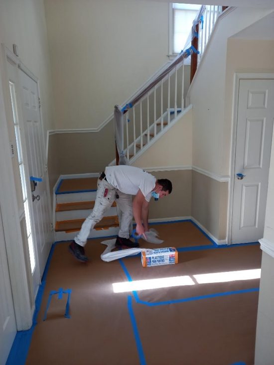 in progress of stairway painting