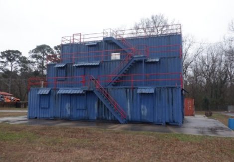 blue painted metal structure with worn paint