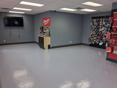 plumbing supply shop with floor coating