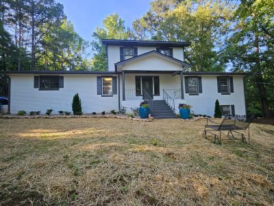 white painted brick home