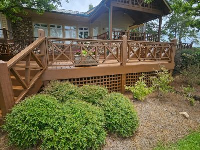 painted deck with gabled roof