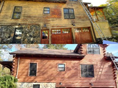 log house images before and after restaining