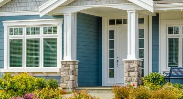 blue siding cedar front stone new modern exterior home certapro