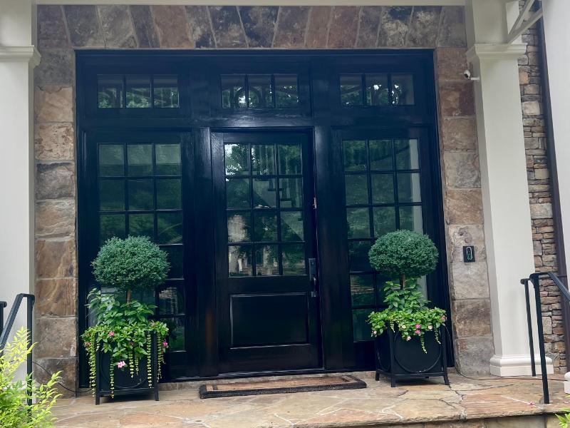 sanded and stained front door and window in sandy springs georgia