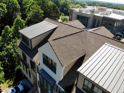 photo of repainted metal roof caps in dunwoody community