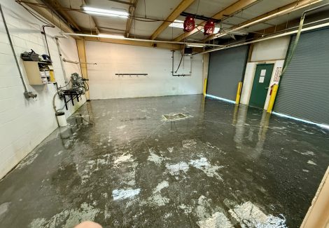 industrial floor after old coating and stains were removed