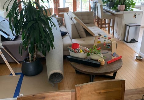 move the furniture to the center of the room before painting.