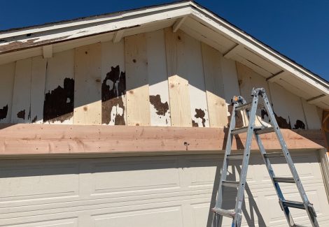 rotten wood on the garage being replaced.