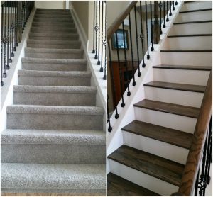 stairwell carpet removal and staining