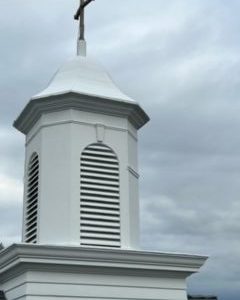 Holy Cross Steeple repainted white