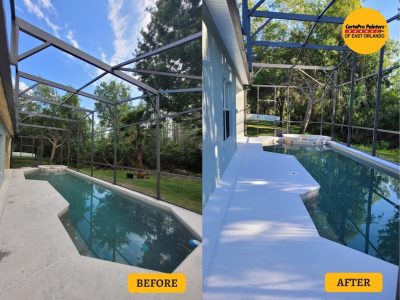 Pool deck painting before and after East Orlando FL