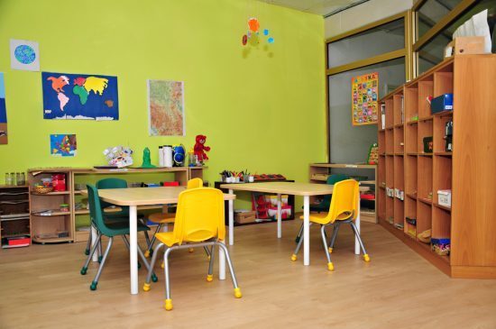 green children's classroom interior