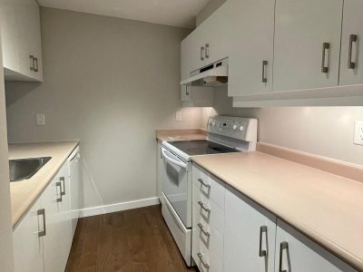 kitchen with cabinets painted white