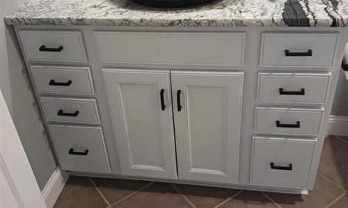 Freshly Painted Bathroom Credenza Cabinets