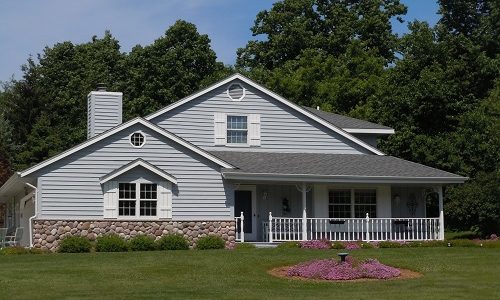 Gray White Trim work and White Shutters